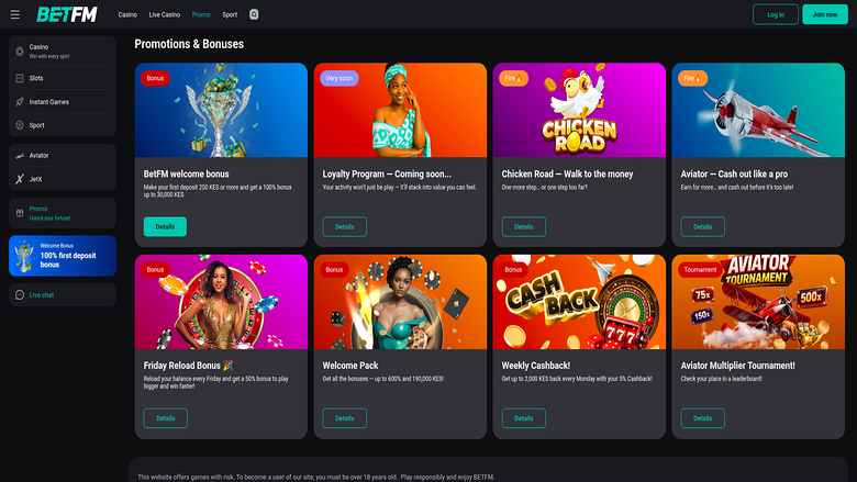 Betfm Casino — Promotions page