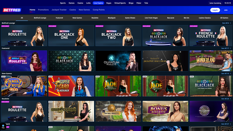 Betfred Casino — Live dealer lobby