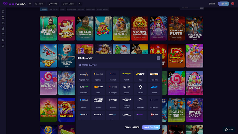 BetGem Casino — Games by studio