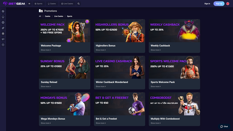 BetGem Casino — Promotions page