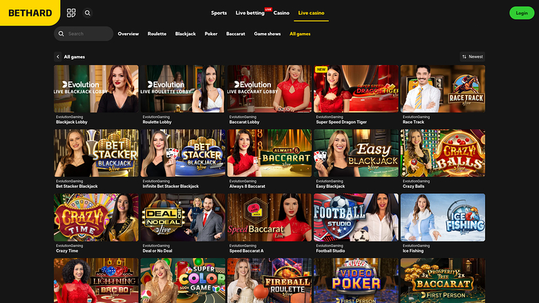 BetHard Casino — Live dealer lobby
