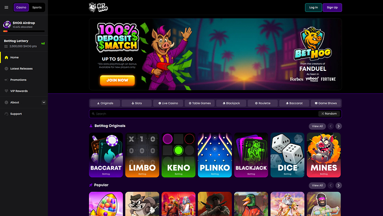 BetHog Casino — Homepage