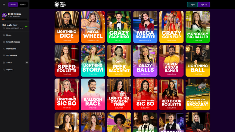 BetHog Casino — Live dealer lobby
