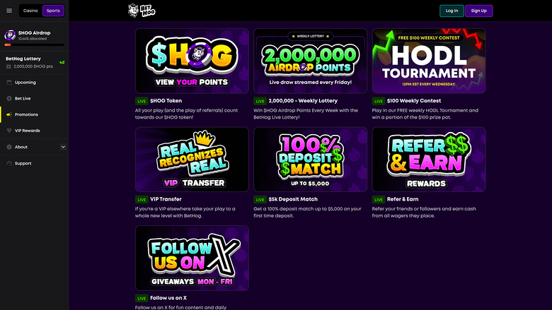 BetHog Casino — Promotions page