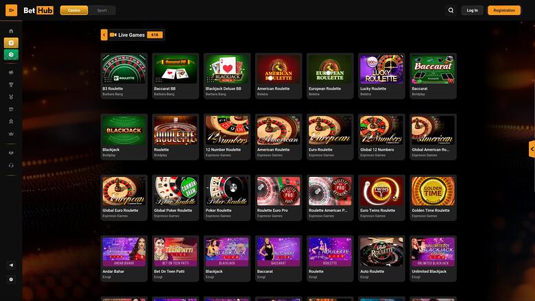 BetHub Casino — Live dealer lobby