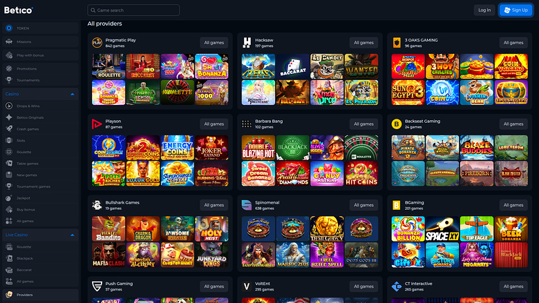 Betico Casino — Games by studio