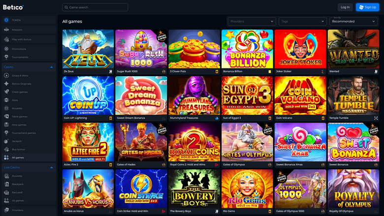Betico Casino — Games lobby