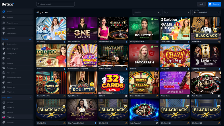 Betico Casino — Live dealer lobby