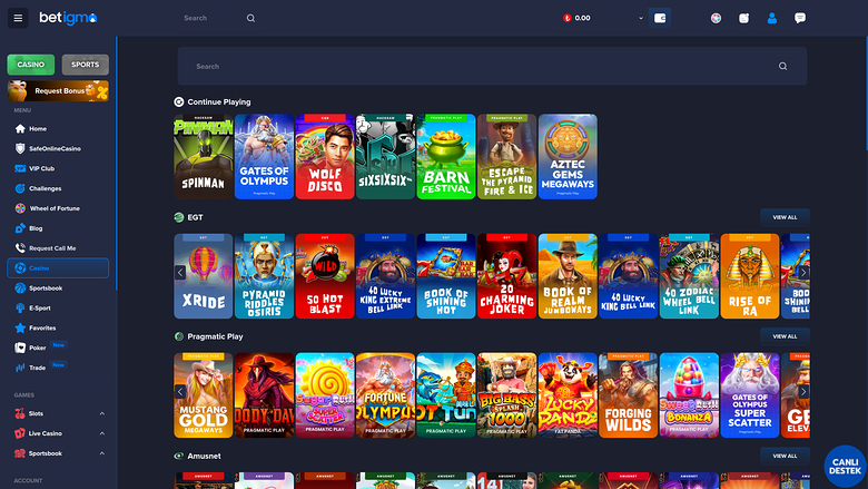 Betigma Casino — Games lobby