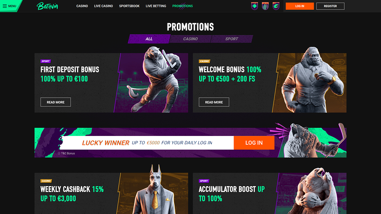 Betinia Casino — Promotions page