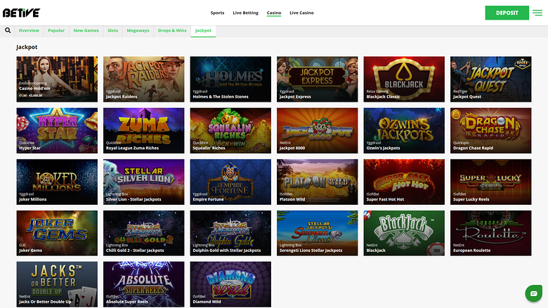 Betive Casino — Jackpot games
