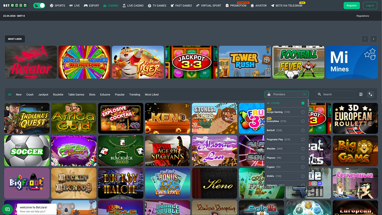 BetJara Casino — Games by studio