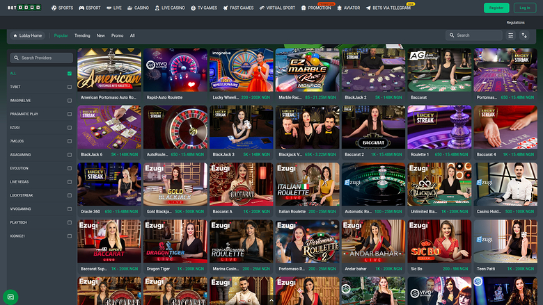 BetJara Casino — Live dealer lobby