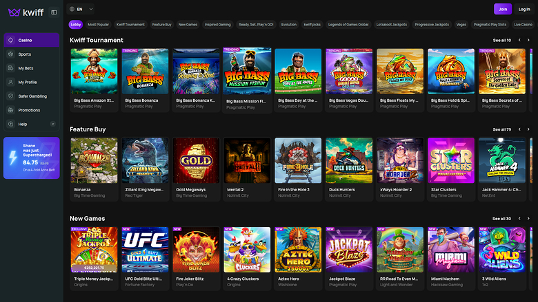 BetKwiff Casino — Games lobby