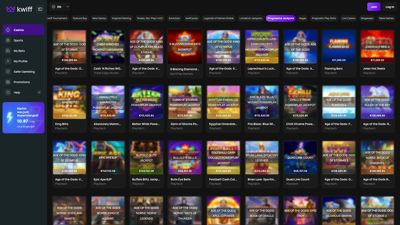 BetKwiff Casino — Jackpot games