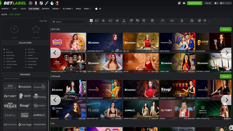 BetLabel Casino — Live dealer lobby