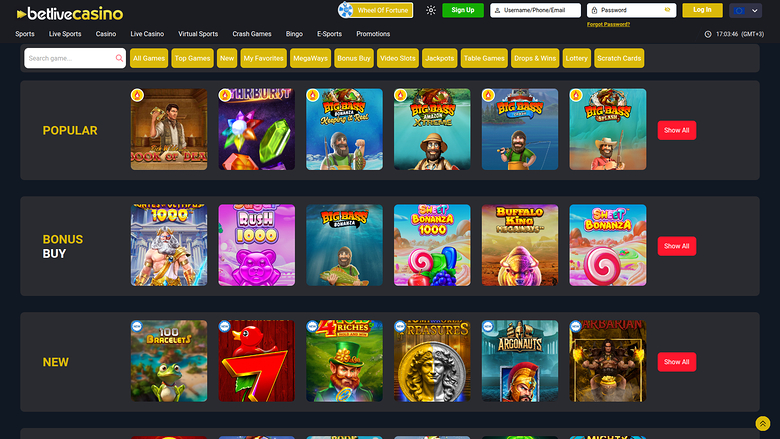 BetLive Casino — Games lobby