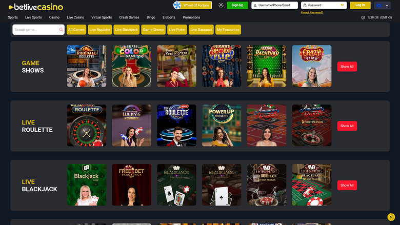BetLive Casino — Live dealer lobby
