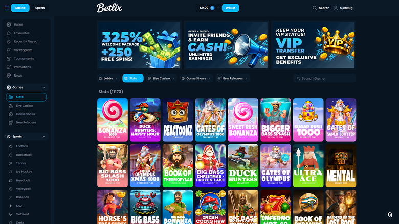 Betlix Casino — Games lobby