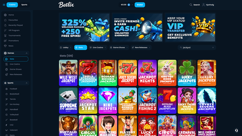 Betlix Casino — Jackpot games