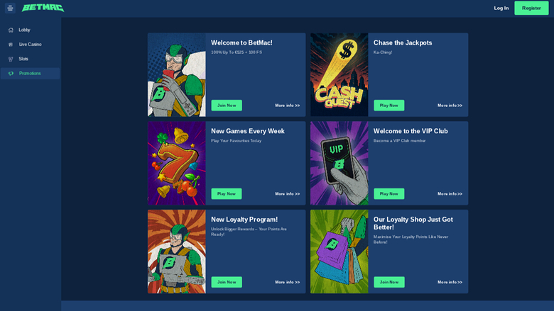Betmac Casino — Promotions page
