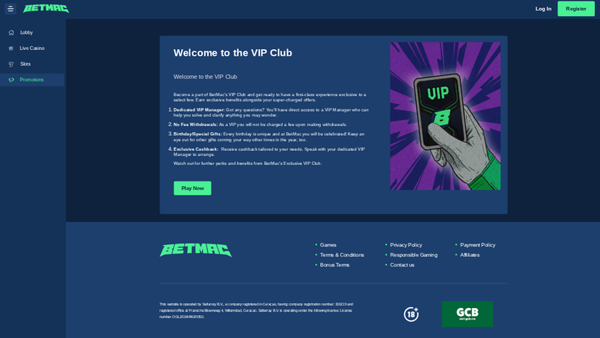 Betmac Casino — VIP section