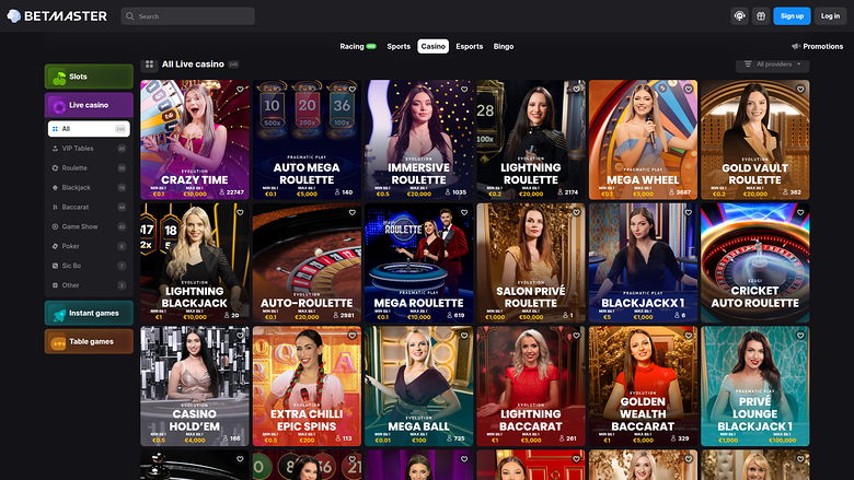 Betmaster Casino — Live dealer lobby