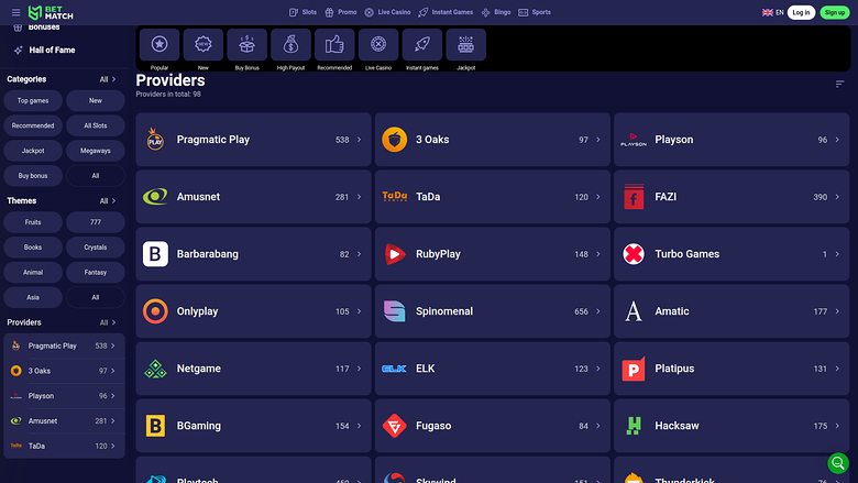 Betmatch Casino — Games by studio