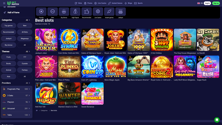 Betmatch Casino — Games lobby