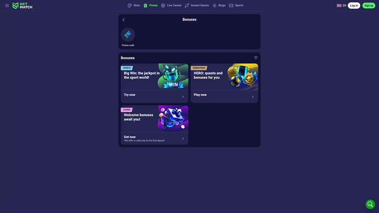 Betmatch Casino — Promotions page