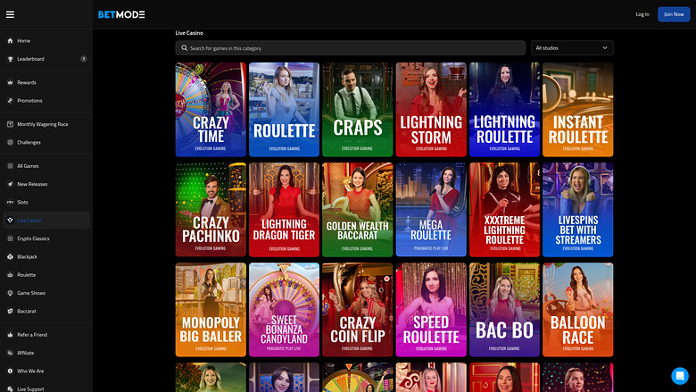 Betmode Casino — Live dealer lobby