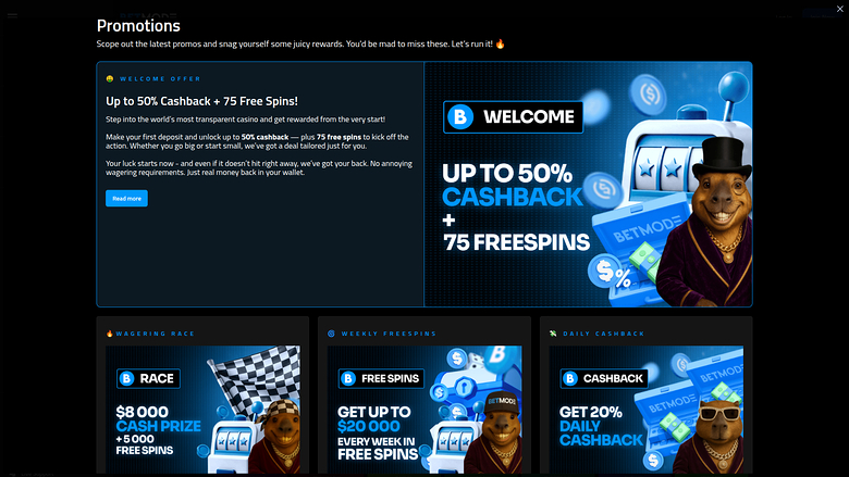 Betmode Casino — Promotions page