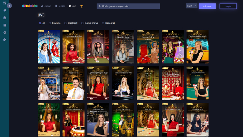 Betmorph — Live dealer lobby