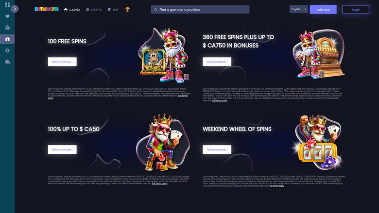 Betmorph — Promotions page