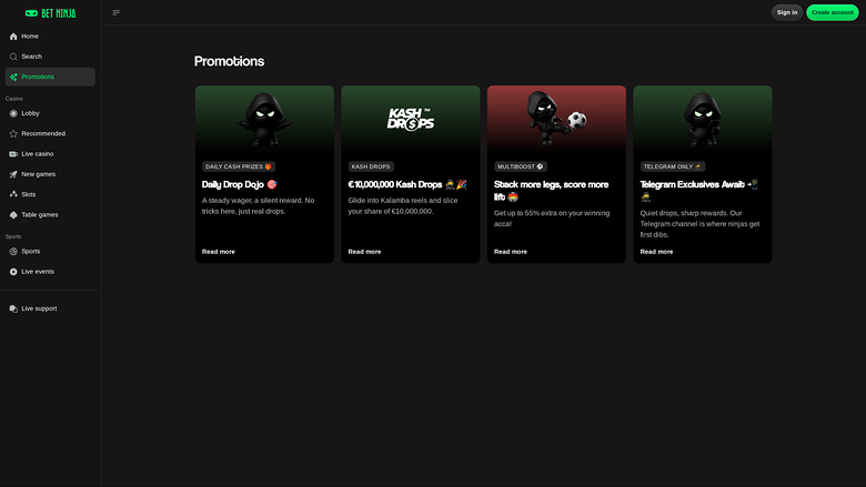 Betninja Casino — Promotions page