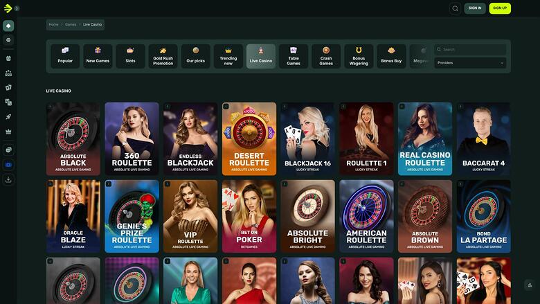 BetNjet Casino — Live dealer lobby