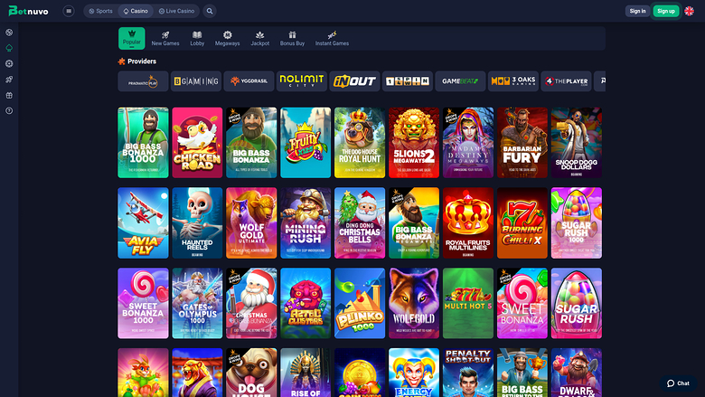 BetNuvo Casino — Games lobby