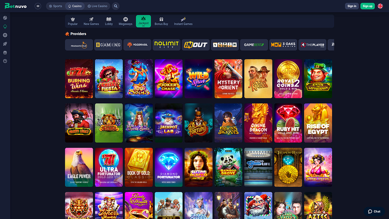 BetNuvo Casino — Jackpot games
