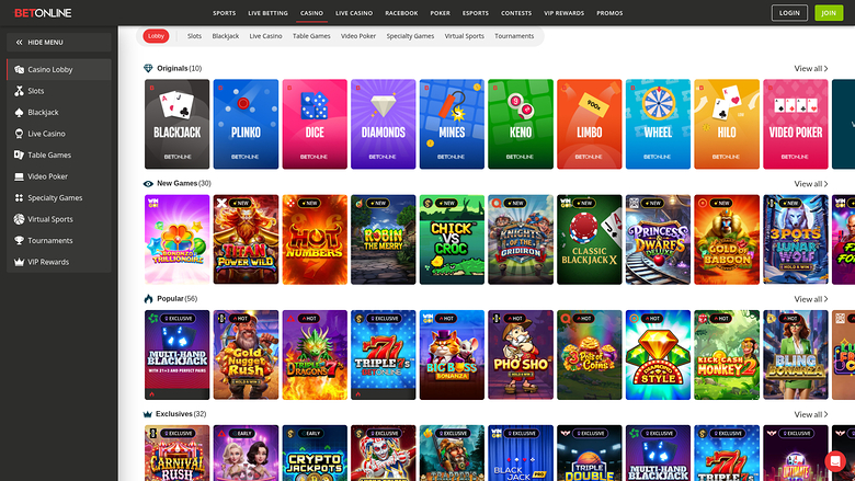 BetOnline Casino — Games lobby