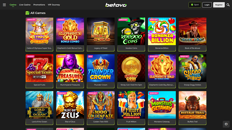 Betovo Casino — Games lobby
