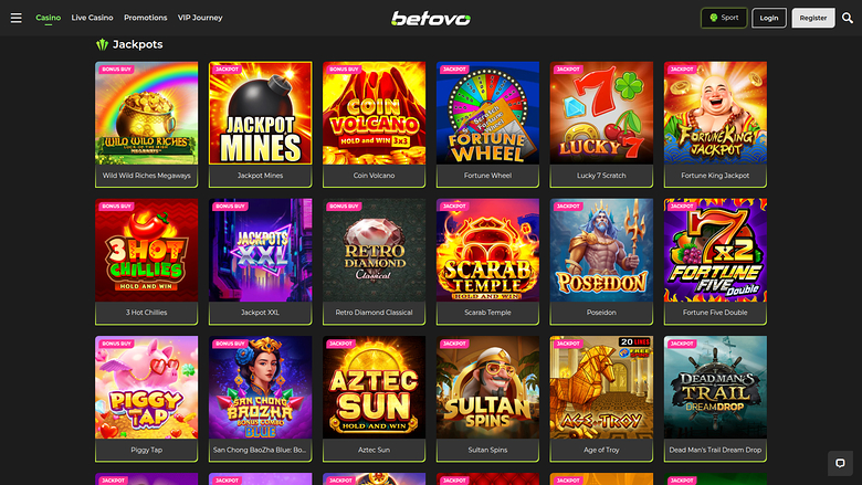 Betovo Casino — Jackpot games
