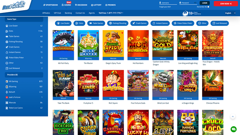 BetPhoenix Casino — Games lobby
