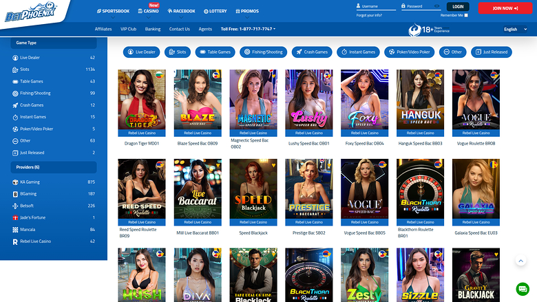 BetPhoenix Casino — Live dealer lobby