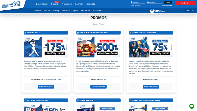 BetPhoenix Casino — Promotions page