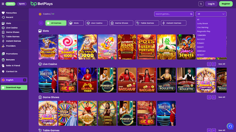 BetPlays Casino — Games by studio