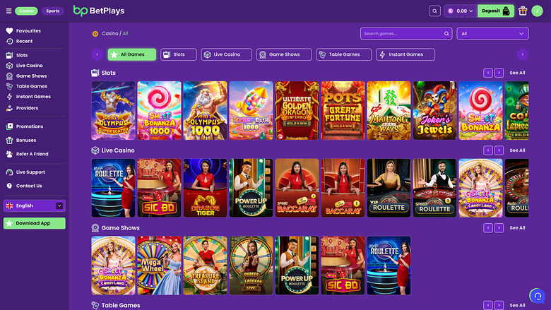 BetPlays Casino — Games lobby