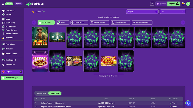 BetPlays Casino — Jackpot games