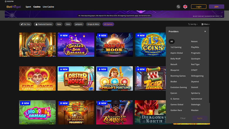 BetRegal Casino — Games by studio