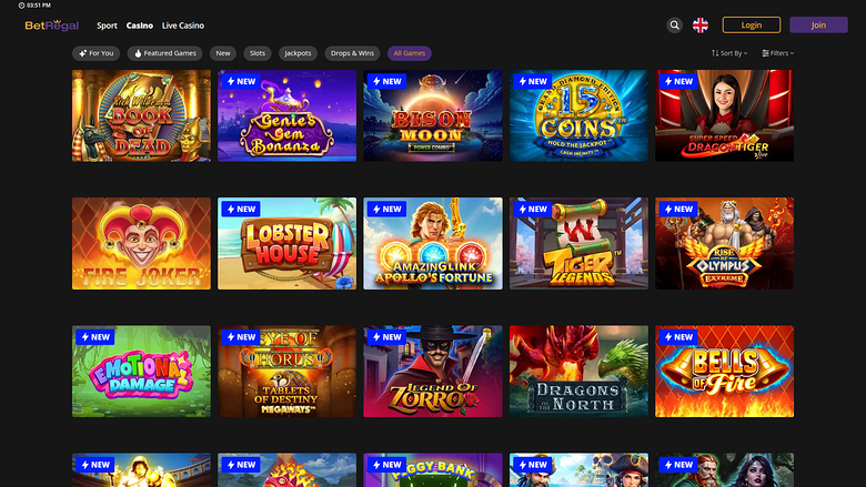 BetRegal Casino — Games lobby