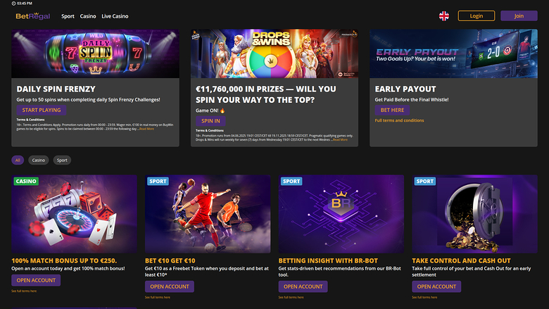 BetRegal Casino — Promotions page